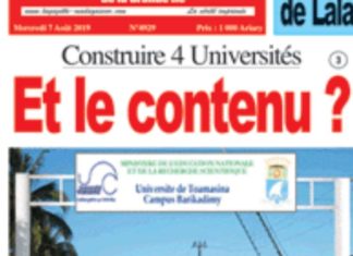 Construire quatre nouvelles universités à Madagascar alors que les universités existantes manquent cruellement de budget et d’enseignants – Lagazette DGI du 7 aout 2019